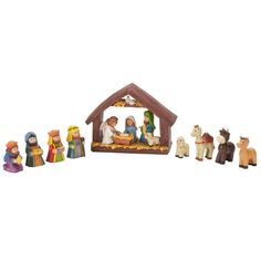 Remember the reason for the season this year with our resin nativity set. Our tabletop resin nativity sets are perfect for small bookshelves, for a child's room or for an under-the-tree nativity scene for the young - and for the young at heart! This resin nativity set features a charming manger scene with Mary, Joseph, baby Jesus and an angel - a small lamb and two highly perched chickens join the holy family in their celebration. Eight additional pieces include a shepherd who is holding his sta Small Nativity Set, Felt Nativity, Small Bookshelves, Nativity Scene Sets, Kitchen Clothes, Nativity Sets, Jesus Stories, Three Wise Men, Birth Of Jesus