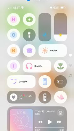 an iphone screen with various icons and buttons on the bottom right corner, including two different colors