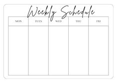 the weekly schedule is shown in black and white with handwritten writing on it, which includes