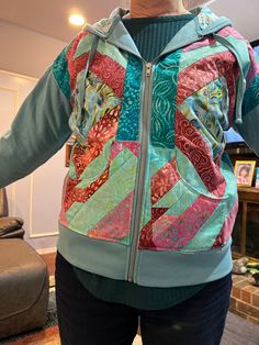 Quilted turtle sweatshirt hoodie.  Size XL Quilted Hoodie Diy, Hoodie Made From Quilt, Quilt Block Sweatshirt, Patch Work Blanket Hoodie, Quilt Sweatshirt, Womens Jackets, Sweatshirt Hoodie, Jackets & Coats, Jackets For Women