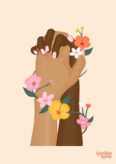 two hands with flowers on their fingers