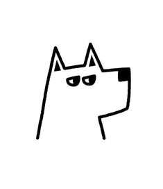 a black and white drawing of a dog's face