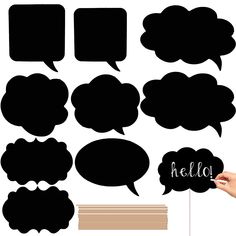 a set of speech bubbles with the word hello written below them