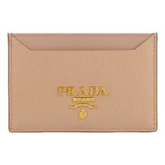 This Prada card holder wallet is crafted from luxurious Vitello Move leather in elegant Cipria beige. The compact design effortlessly slides in your pocket or a slim clutch, with 2 card slots and a center bill slot. Finished with the iconic Prada logo plaque in gold, this wallet is a fusion of luxury and functionality.    Model: 1MC208  Beige Vitello Move leather  Gold-tone hardware  Gold Prada logo plaque  Being fabric interior lining    Two credit card slots    One middle compartment    Measur Classic Gold Wallet With Logo Plaque, Elegant Bifold Wallet With Gold-tone Logo Plaque, Luxury Business Wallets With Gold-tone Logo Plaque, Elegant Everyday Wallets With Gold-tone Logo Plaque, Luxury Business Wallet With Gold-tone Logo, Luxury Gold Wallets With Logo Plaque, Designer Rectangular Wallets With Gold-tone Logo Plaque, Elegant Wallets With Gold-tone Logo Plaque, Luxury Rectangular Wallet With Gold-tone Logo