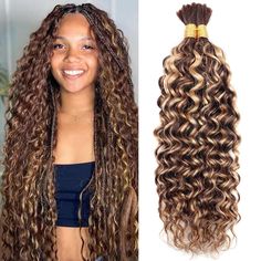 PRICES MAY VARY. 🧡💛Hair Material: water wave Bulk Human Hair for Micro Braiding No Weft is made with 100% Raw and Unprocessed 12A Brazilian Virgin Human Hair. Cut off from one Young Donor Directly. Full Cuticle Intact and Aligned in the same direction. It's clean and soft, natural and healthy, bouncy and glossy, full and thick. 🧡💛 Length and Weight: The length of water Wave Bulk Human Hair Wet and Wavy is from 14 inch to 26 inch, and the weight is 100g per pack. If you like full head braids, Bohemian Locs Human Hair, Foxylocks Hair Extensions, Boho Hair 2022, Human Hair Crochet Braids Hair So Fly, Adding Extensions To Curly Hair, Human Hair For Tree Braids, Wavy Human Braiding Hair, Brades Hair Extensions, Sew In Braid Pattern For Long Hair