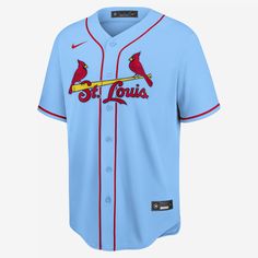 The MLB St. Louis Cardinals Jersey helps deliver a comfortable fit with its polyester material. It features team details to add authenticity to your look on game day. Nike Team Jersey With Logo, Blue Baseball Jersey With Team Logo For Sports, Nike Team Spirit Baseball Jersey For Fan Gear, Nike Baseball Jersey With Team Logo For Fans, Nike Baseball Jersey For Fan Gear With Team Spirit, Nike Baseball Jersey For Fan Gear, Nike Game Day Baseball Jersey, Nike Team Spirit Baseball Jersey With Team Logo, Nike Team-colored Baseball Jersey With Team Logo