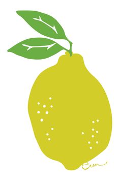 a yellow lemon with green leaves on it