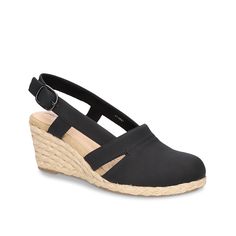 Easy Street-Stargaze Espadrille Wedge Sandal The Easy Street Stargaze espadrille wedge sandal brings beach side vibe to casual day look. Built on an espadrille wedge heel, this slingback sandal is topped with padded insole for supreme comfort. Casual Wedge Sandals With Arch Support, Casual Wedge Sandals With Arch Support And Flat Heel, Casual Flat Heel Wedge Sandals With Arch Support, Casual Espadrille Wedge Slip-on Sandals, Beach Sandals With Cushioned Footbed, Medium Width, Comfortable Wedge Heel Sandals For Beach, Round Toe Heels With Arch Support For Vacation, Beach Sandals With Medium Width, Comfortable Espadrille Wedge Heel Sandals