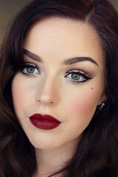 Maquillage Goth, Amazing Wedding Makeup, Wedding Makeup Vintage, Burgundy Lips, Wedding Hairstyles And Makeup, Wedding Makeup For Brown Eyes, Wedding Makeup Tips, Eye Makeup Styles, Retro Makeup