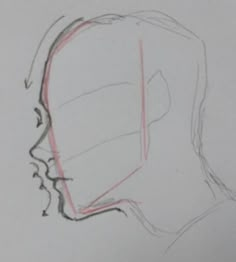 a drawing of a man's head with red lines on it