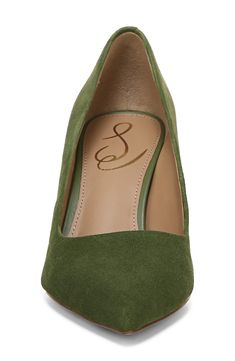 A pointy toe and slim heel frame a timeless pump that will be a staple in your work-to-weekend wardrobe. 2 3/4" heel Leather or synthetic upper/synthetic lining/rubber sole Imported Green Leather Closed Toe Slingback Pumps, Green Pointed Toe Slingback Pumps For Evening, Green 4-inch Heel Slingback Pumps For Formal Occasions, Green Pointed Toe Sandals With 4-inch Heel, Green Open Toe Slingback Pumps With 4-inch Heel, Weekend Wardrobe, Sam Edelman, Women's Pumps, Loafers