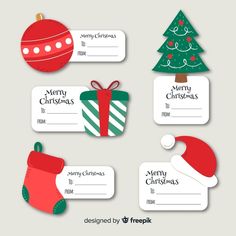 christmas gift tags with santa hats and stockings