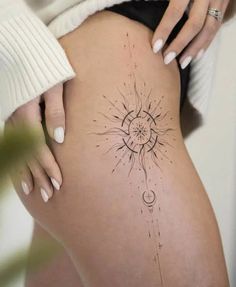 a woman's thigh with a tattoo on it