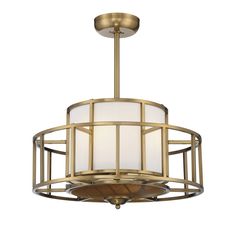 a chandelier with white glass shades on the bottom and gold trimmings