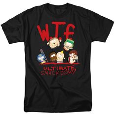 South Park Wtf Ultimate Smackdown Men's 18/1 Cotton Short-Sleeve T-Shirt Girl Superhero, Graphic Tee Shirts, Mens Graphic Tee, South Park, Cotton Shorts, Workout Shorts, Mens T, Graphic Tees, Tee Shirts