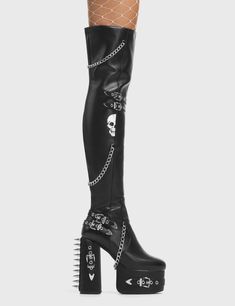 Scream Platform Thigh High Boots Thigh High Platform Boots, Platform Creepers, Skull Accessories, Black Thigh High, Comfy Boot, High Shoes, Vegan Boots, Chunky Sandals, A Line Prom Dresses