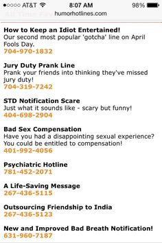 Hotlines To Call, If A Creep Asks For Your Number, Funny Numbers To Call When Bored, Random Numbers To Call, Prank Phone Numbers, Numbers To Call When Bored, Fake Phone Numbers, Prank Numbers