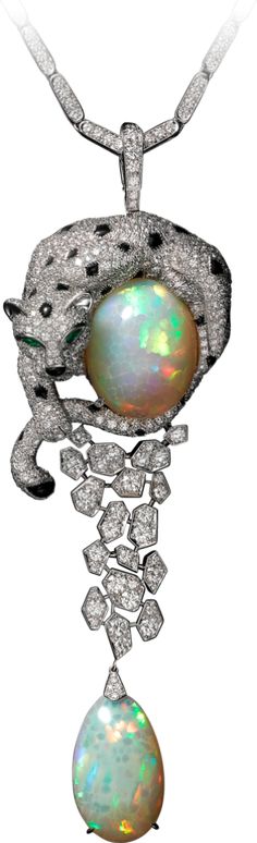 Panthère de Cartier necklace White gold, opals, onyx, emeralds, diamonds Jewellery Cartier, Jewelry Design Ideas, Panther Jewelry, Jewelry Cartier, Hand Jewellery, Cartier Necklace, Necklace White Gold, Kay Jewelry, Cartier Panthere