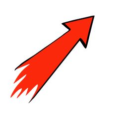 a red arrow pointing up in the air with its tail pointed upward, on a white background