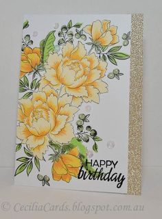 a birthday card with yellow flowers on it