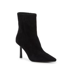 Steve Madden-Ceremonie Bootie The short shaft and classic silhouette of the Ceremonie bootie from Steve Madden will add a touch of sophistication to every style. Crafted with a chich snipped toe and unique circular heel that keeps you right on trend. Click here for Boot Measuring Guide. Black Suede Booties With Pointed Toe, Black Booties With 4-inch Heel For Party, Black Suede Ankle Lace-up Boots, Black Booties With 4-inch Heel And Pointed Toe, Black Suede Boots With 4-inch Heel, Cold Weather Boots, Athleisure Sneakers, Vans Style, Slouched Boots