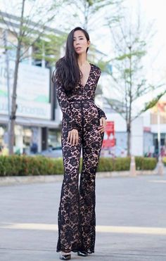 Women's Black Floral Lace Jumpsuit/V-neckline Long Sleeve /High Waist Flared Bell Bottoms/Vintage 70 Elegant Long Sleeve Lace Jumpsuits And Rompers, Lace Long Sleeve Jumpsuits And Rompers For Party, Chic Lace Trim Jumpsuits And Rompers For Party, Chic Party Jumpsuits And Rompers With Lace Trim, Elegant Spring Jumpsuits And Rompers With Lace Trim, Black Lace Jumpsuits And Rompers, Elegant Lace Jumpsuits And Rompers For Night Out, Party Jumpsuits And Rompers With Lace Trim, Spring Party Lace Jumpsuits And Rompers