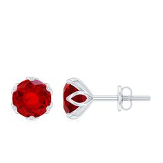 2 CT Round Cut Lab Created Ruby Solitaire Stud Earrings for Women Lab Created Ruby - ( AAAA ) - Quality - Rosec Jewels Gold Jewelry With Lab-created Ruby In Round Cut, Round Lab-created Ruby Earrings, Round Lab-created Ruby Earrings With Prong Setting, Round Lab-created Ruby Earrings Fine Jewelry, Red Ruby Round Diamond Earrings, Steal The Spotlight, Basket Setting, Solitaire Setting, Solitaire Studs