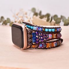 Product Type: Unique Wrap Bracelet Watch Strap Natural Stone Vegan Smartwatch Band Material: natural stone, crystal, jasper, hematite Making Technics: Full Handmade Size: 3 strap lengths available Product condition:  100% New and Exquisite Quality Custom Service: Accept, please contact us for details before you place order. Thanks. Adjustable Multicolor Apple Watch Band Fashion Accessory, Adjustable Multicolor Apple Watch Band, Adjustable Multicolor Bracelet Strap Apple Watch Band, Adjustable Multicolor Bracelet Strap Watch Bands, Adjustable Multicolor Bracelet Strap Watch Accessories, Multicolor Bracelet Strap Watch Band, Adjustable Bracelet Strap Apple Watch Band, Adjustable Rectangular Bracelet Strap Apple Watch Band, Adjustable Beaded Brown Apple Watch Band