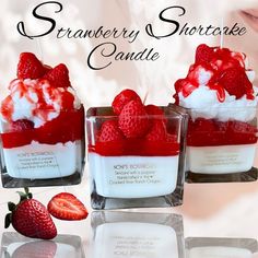 three desserts with strawberries and whipped cream