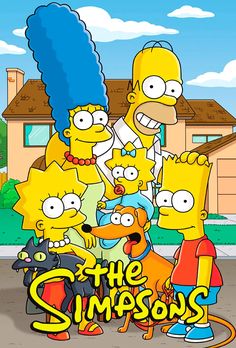 the simpsons family standing in front of a house