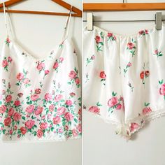 Vintage Antique Rose Print Sleep Set Tank Top & Shorts S I Z E: Various Available, Please Inquire M E A S U R E M E N T S: Available Upon Request C O N D I T I O N: Never Worn, Perfect Condition S T Y L E: Vintage, Rose, Delicate, Valentine’s Day Retro Pink Sleepwear For Spring, Fitted Vintage Sleepwear, Vintage Spring Sleepwear, Vintage Sleeveless Spring Sleepwear, Pink Vintage Floral Print Sleepwear, Tank Top Shorts, Vintage Slip Dress, Pajama Dress, Lounge Dress