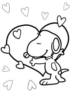 a cartoon dog holding a heart with hearts on it's chest, in black and white