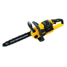 a yellow and black chainsaw on a white background