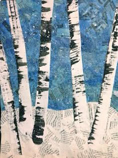 an image of birch trees made out of newspaper