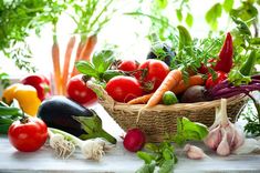 a basket filled with lots of different types of vegetables