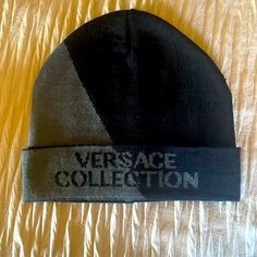 Versace Collection Wool Beanie In Black & Gray Nwot Designer Black Hat For Streetwear, Designer Black Winter Hat, Versace Collection, Wool Beanie, Black Gray, Versace, Accessories Hats, Black And Grey, Mens Accessories