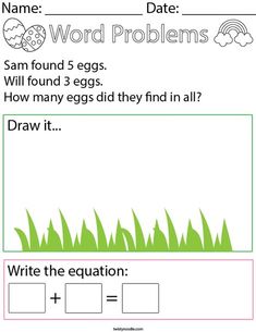 the worksheet for an easter themed word problem with eggs and grass on it