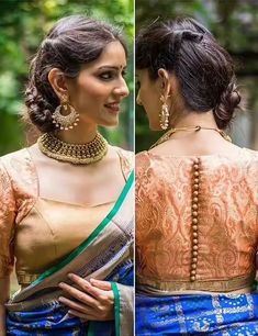 Peach and gold brocade saree blouse design ब्लाउज बैक नेक डिजाइन, Latest Saree Blouse Designs, Saree Bluse, Brocade Blouse Designs, Latest Saree Blouse, Blouse Designs High Neck, Boat Neck Blouse Design