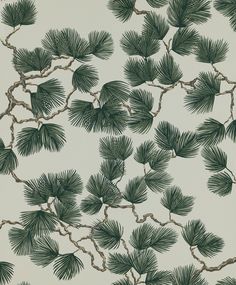 a wallpaper with green leaves and branches on it