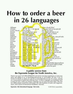 an advertisement with the words how to order a beer in 2 6 languages on it