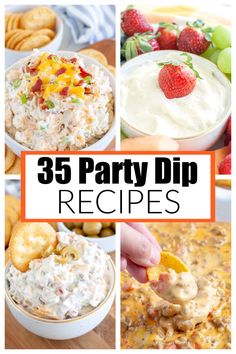 Bacon dip, fruit dip, olive dip, and sausage dip. Hoagie Dip, Sweet Dips Recipes, Cold Dip Recipes, Best Dip Recipes, Party Dip Recipes, Delicious Dips Recipes, Sweet Dips, Dip Recipes Easy, Yummy Dips