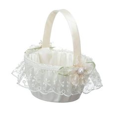 Wedding Basket Satin Bowknot White Decor Lightweight Flower Girl Baskets Small Flowers Basket for Celebrations Ceremony Event Weddings Holiday. This flower girl basket has Bridesmaid Lace design, unique, elegant and silky cloth, romantic and beautiful, durable and exquisite that adds a special touch to any event.Wedding flower basket designed for flower girls to use in wedding ceremony, perfect decoration for any wedding occassion.White lace trims wrapped flower girl basket that adds an elegant Flowers Basket, Decorative Basket, Wedding Basket, Small Flowers