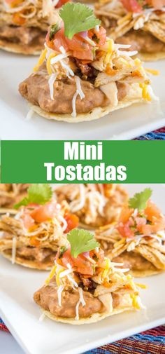 mini tostadas with cheese and salsa on top