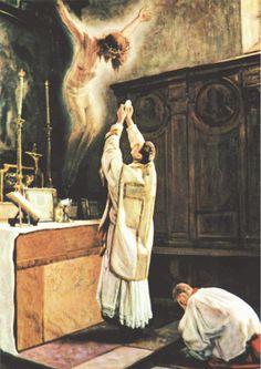 a painting of the crucifix being put on by two men in white robes