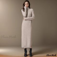 Olivia Mark - Womens Thickened Turtleneck Knitted Sweater Dress with Overcoat - Knee-Length Basic Dress Dress With Overcoat, Thick Turtleneck, Knitted Sweater Dress, Winter Wardrobe Essentials, Slim Fit Sweater, Long Knitted Dress, Turtleneck Sweater Dress, Long Sleeve Knit Dress, Womens Winter