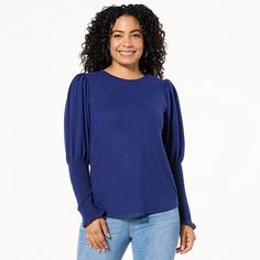 DG2 by Diane Gilman Brushed Sweater Knit Juliet-Sleeve Top  Parting is such sweet sorrow. That's why you'll never want to be without this romantic Juliet-Sleeve, Sweater Knit Top from Diane Gilman. Casual Solid Color Knit Top With Puff Sleeves, Winter Puff Sleeve Top With Relaxed Fit, Fall Knit Tops With Balloon Sleeves, Knit Tops With Balloon Sleeves For Fall, Fall Balloon Sleeve Knit Tops, Casual Fall Knit Top With Balloon Sleeves, Casual Balloon Sleeve Knit Top For Fall, Casual Knit Top With Balloon Sleeves For Fall, Casual Long Sleeve Tops With Elastic Sleeves