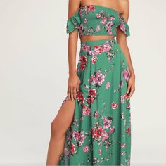 New Without Tags. Skirt Is Xs And Top In M. Never Worn! Great For Resort Wear! Best Wedding Guest Dresses, Floral Two Piece, Cruise Outfits, Green Floral Print, Floral Maxi Skirt, Lulu Dresses, Two Piece Dress, Floral Maxi, Piece Dress