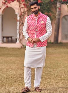 Hot Pink Embroidered Nehru Jacket Set – Lashkaraa Luxury Traditional Pink Nehru Jacket, Silk Bottoms, Nehru Jackets, Silk Jacket, Pink Jacket, Thread Work, Silk Top, Indian Outfits, Hot Pink