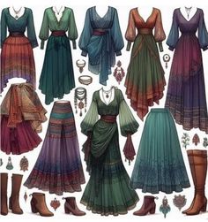 an illustration of women's clothing and accessories from the early 1900's to 1970's