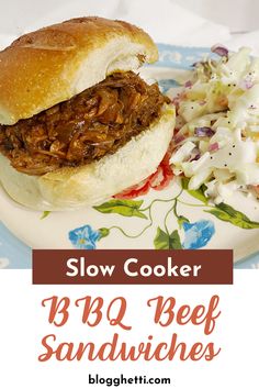 slow cooker bbq beef sandwiches with coleslaw slaw on the side